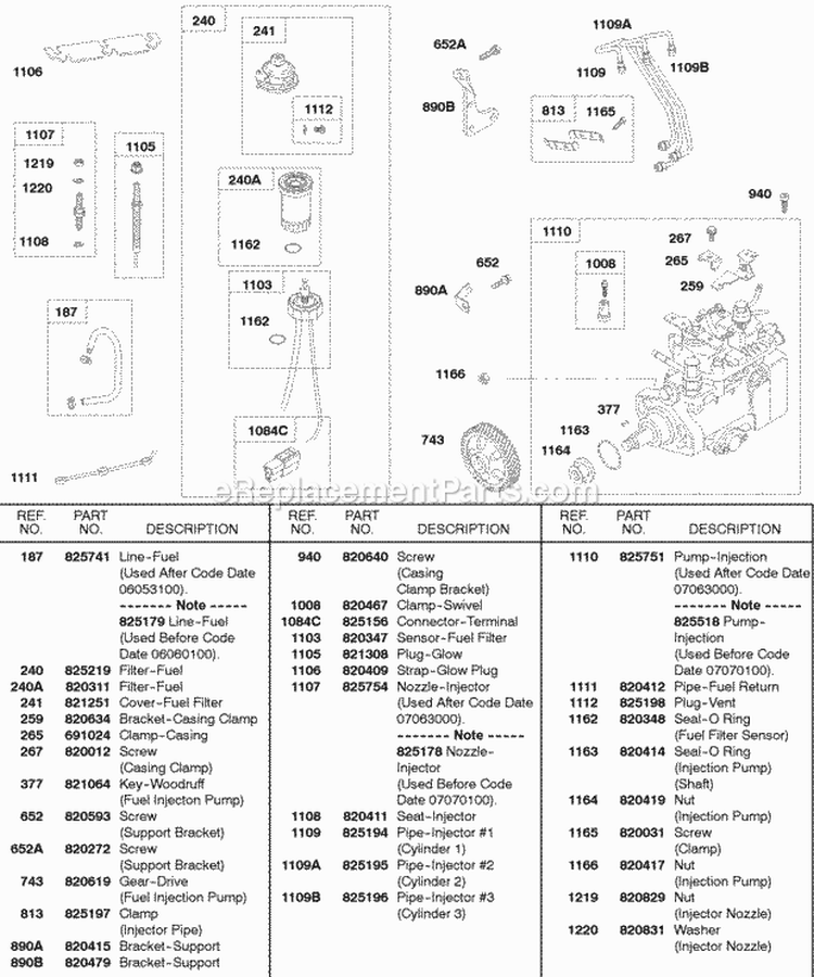 Fuel Filter Fuel Injection Pump Diagram and Parts List for 588447-0223-E2  Briggs and Stratton Engine